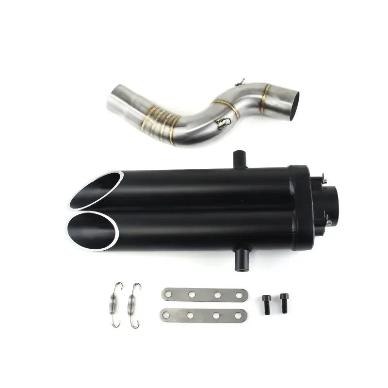 XMM-0076-Black Double Tube Motorcycle Exhaust Component for Universal Motorcycle Applications, motorcycle exhaust, product