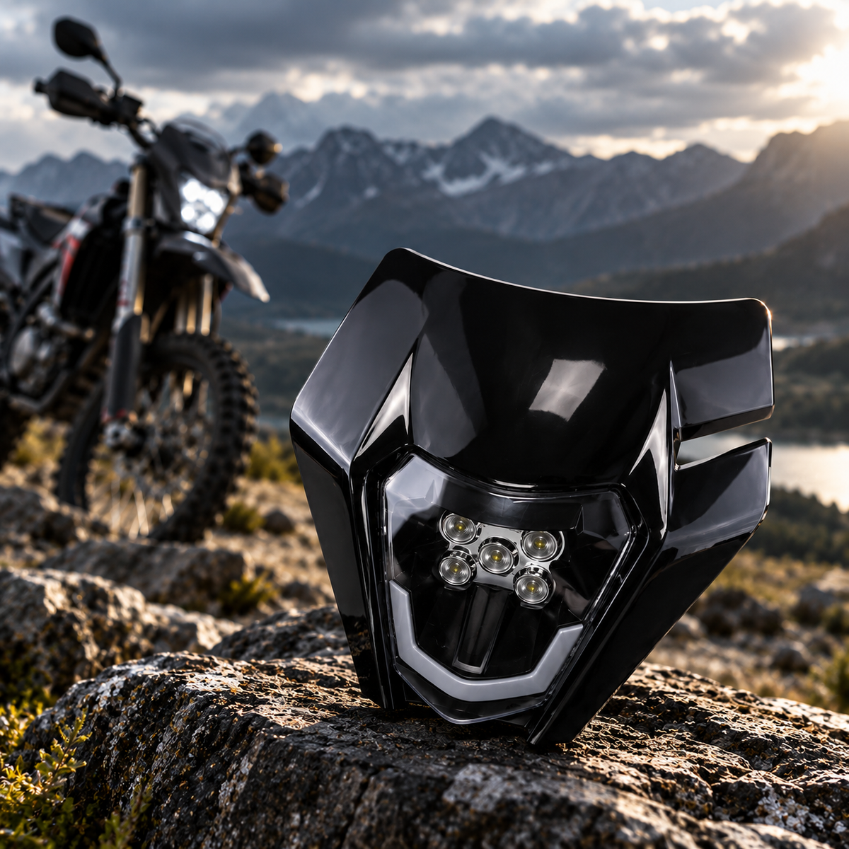 Motorcycle headlight lens and housing assembly