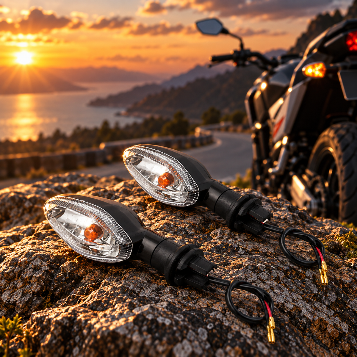 Pair of pointed motorcycle indicator lamps with mounting stems