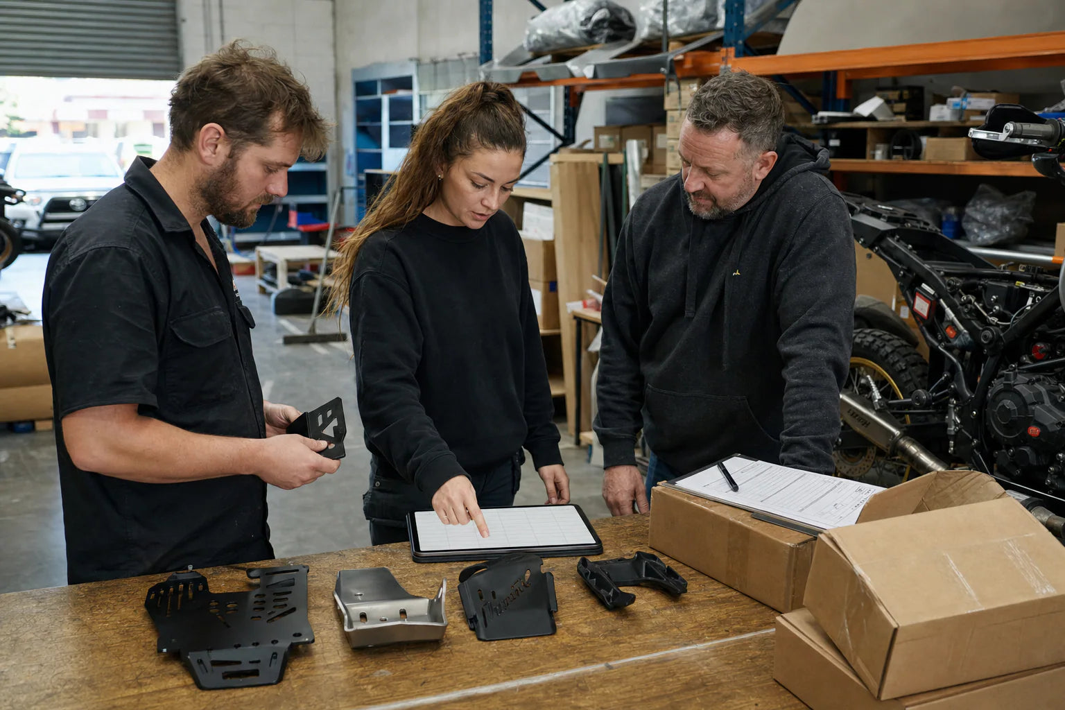 Australia and New Zealand motorcycle parts wholesale buyer comparing samples in Perth