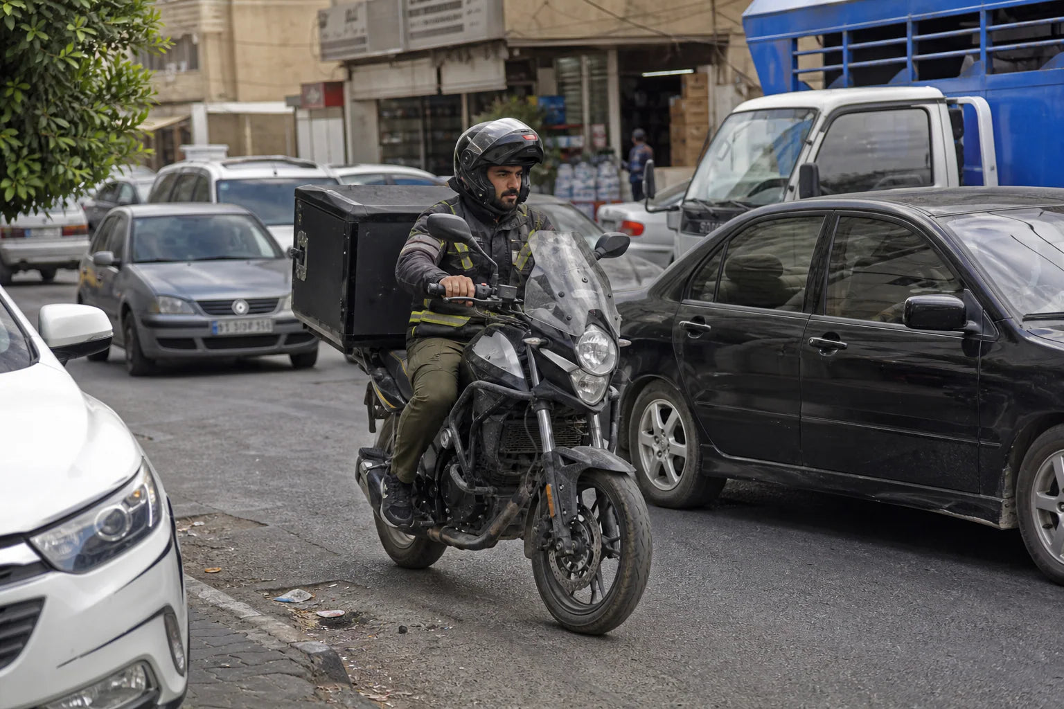 Middle East motorcycle parts used by an everyday rider in Amman