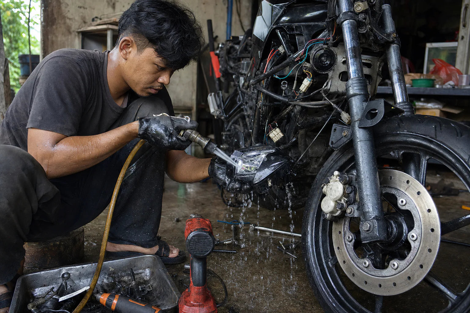 Southeast Asia motorcycle parts undergoing a moisture and durability check