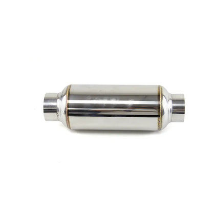2.5" Calibers Exhaust Pipe Scroll Resonator 12" Overall Length Center Straight Through Stainless Steel Polished, product view 01