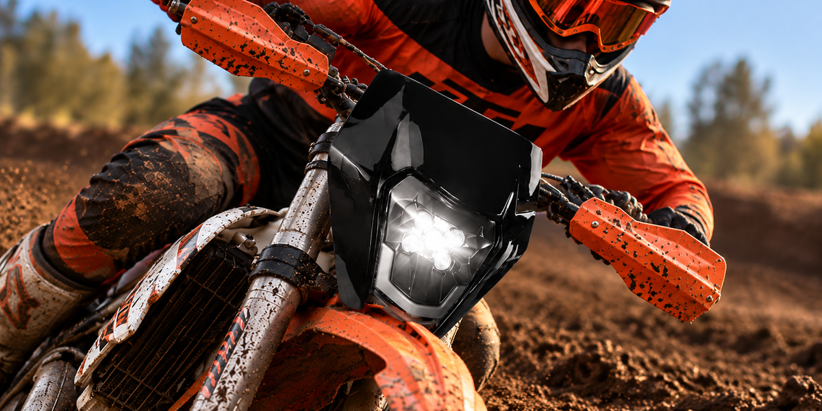 Close-up of a motorcycle headlight