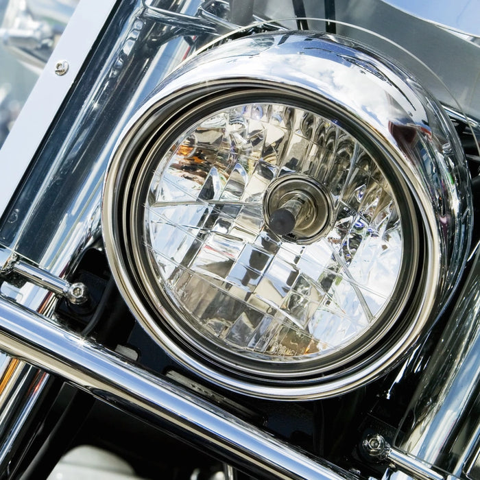 Chrome motorcycle headlight detail