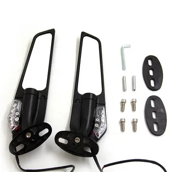 High Quality Adjustable Rotating Fixed Wing Rearview Mirror With Lights for Harley Universal, product view 07