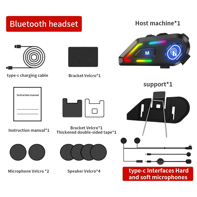 High Quality Motorcycle Helmet Headset Waterproof Noise Canceling Multi-person Intercom Bluetooth Headset Accessories, product view 09