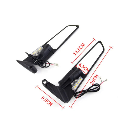 Motorbike Rotatable High Brightness Turn Signal Mirrors Motorcycle Rearview Wing Mirror With Lamp for Z900 Z650 KTM, product view 02
