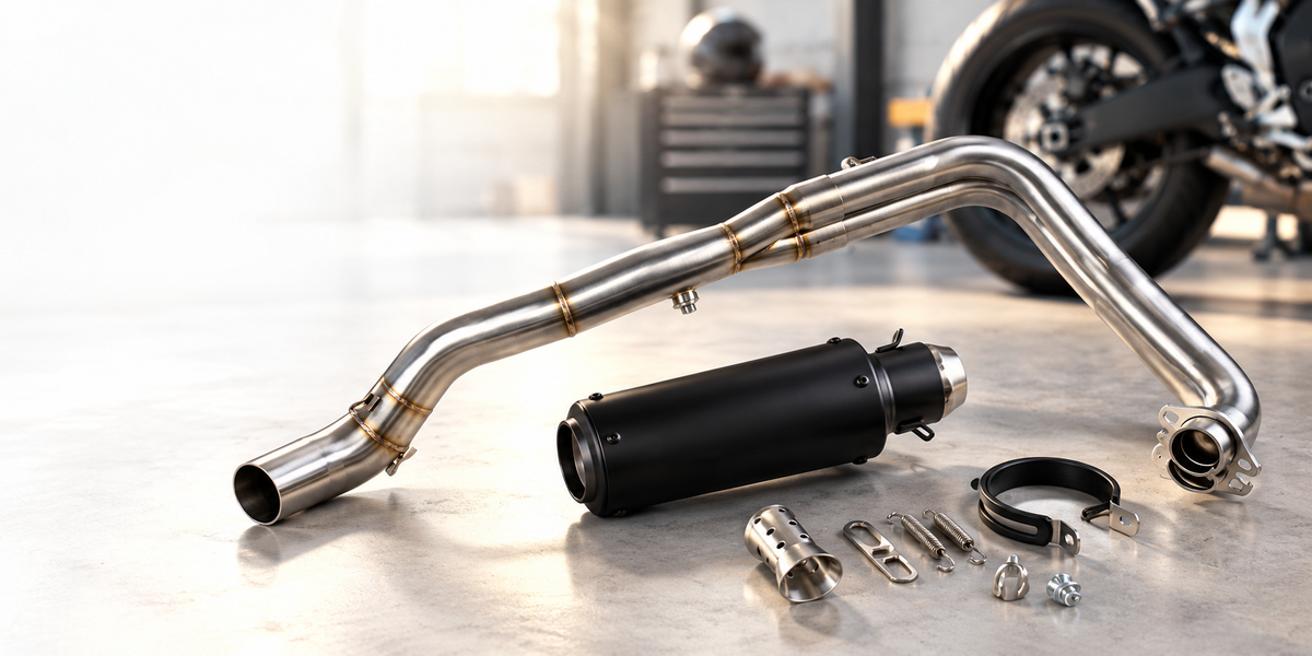 Motorcycle exhaust installed beside the rear wheel