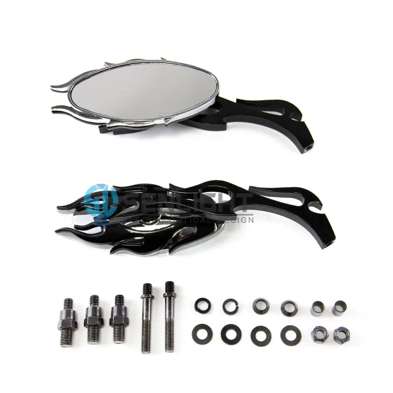 Motorcycle Parts Universal Wholesale Zinc Alloy Casting Fire Shape Rearview Mirror for Harley Davidson, product view 02