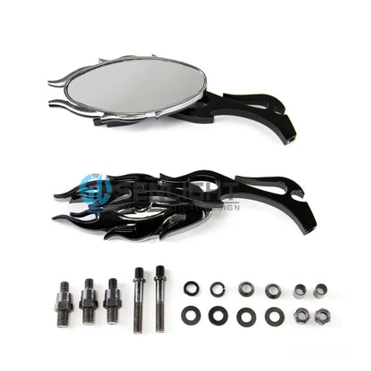 Motorcycle Parts Universal Wholesale Zinc Alloy Casting Fire Shape Rearview Mirror for Harley Davidson, product view 02