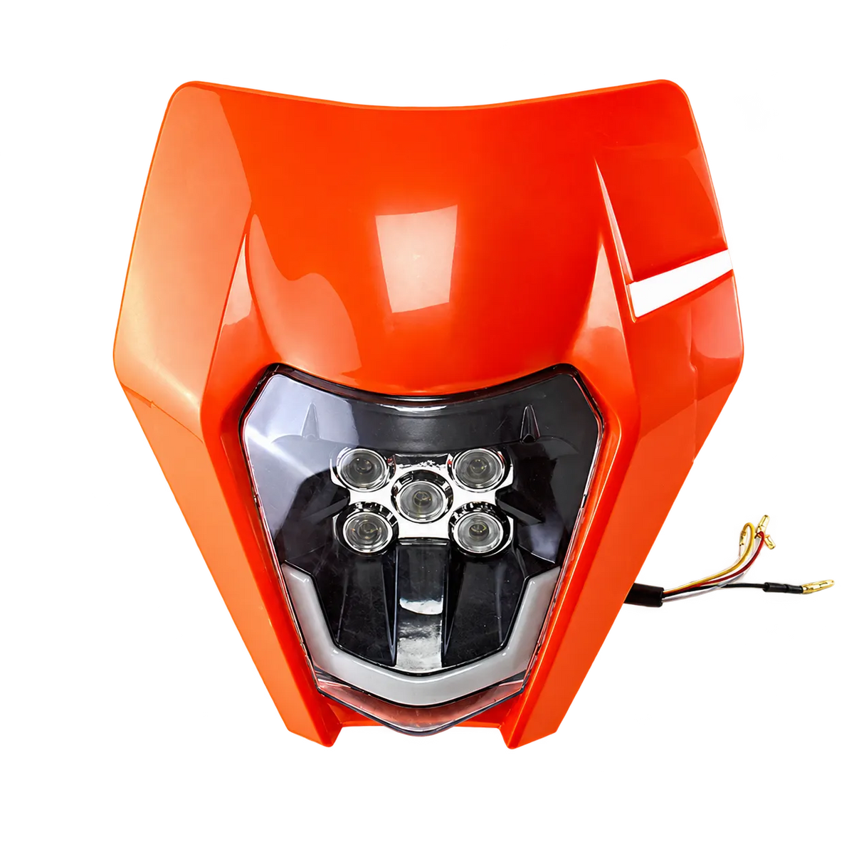 Orange off-road motorcycle LED headlight with wiring
