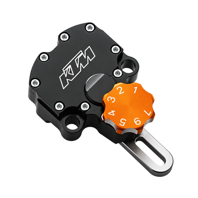 Black and orange motorcycle steering damper