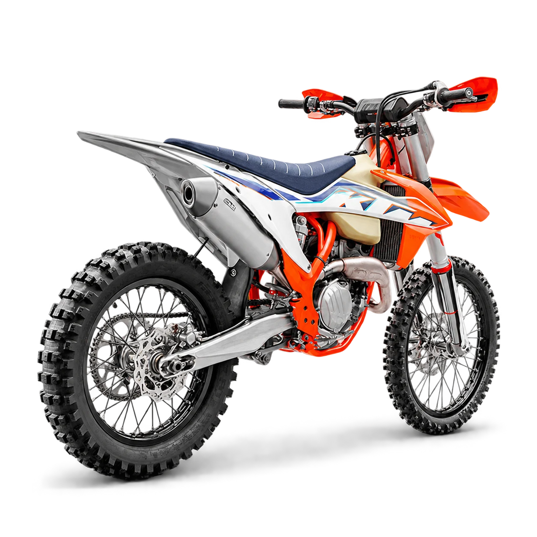 Orange and white off-road motorcycle