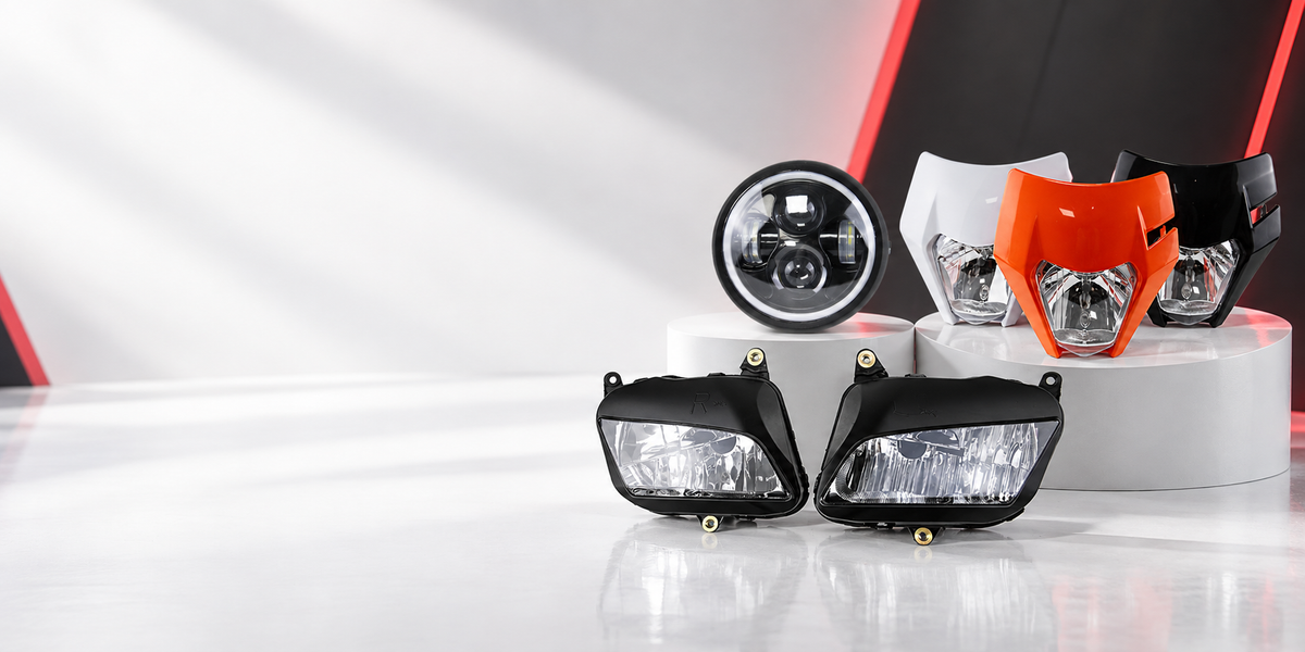 Motorcycle front assembly with an illuminated headlight