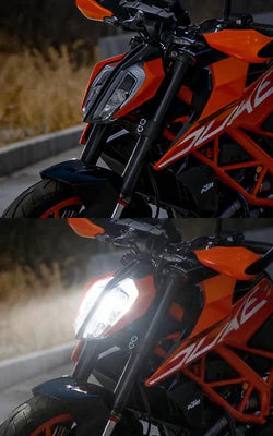 SENBEDER orange motorcycle LED headlight before-and-after