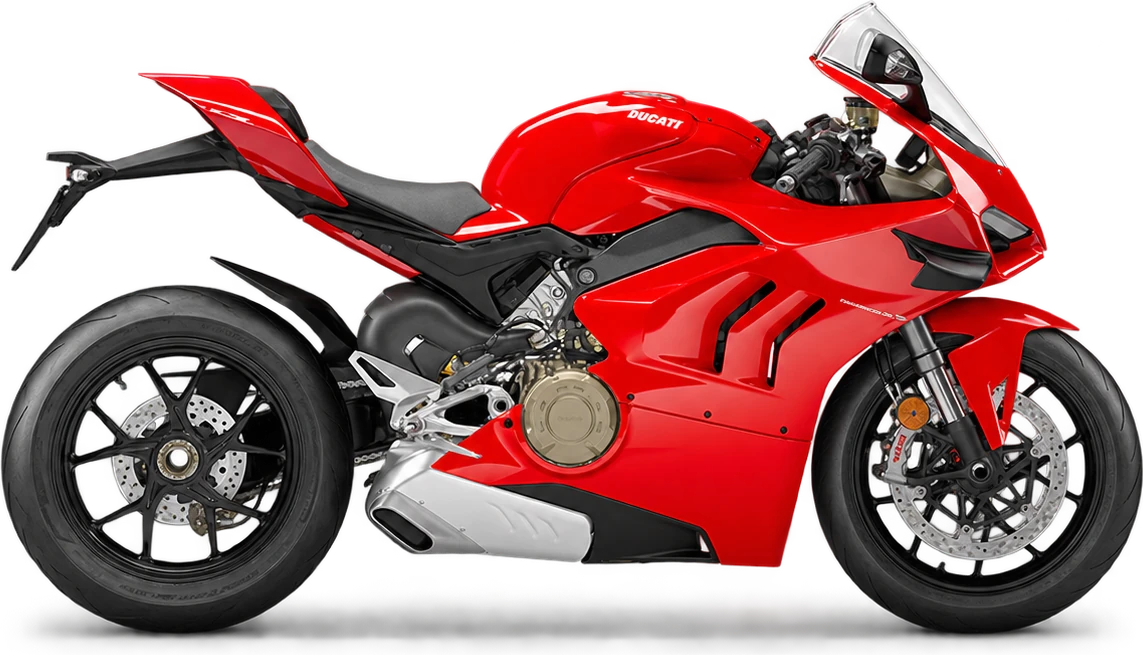 Red sport motorcycle side view with tail light and headlight