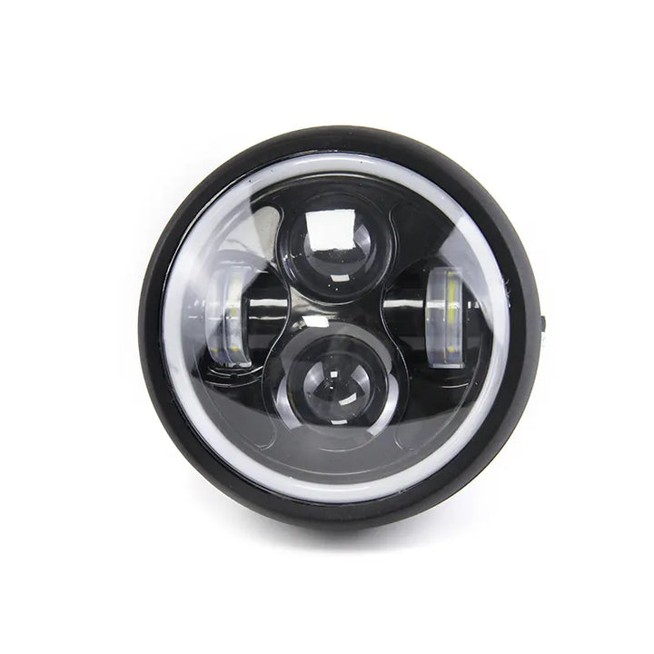 SENLIGHT Universal 6.5 Inch LED Headlight Lamp With Angel Eyes for Cafe Racer Motorcycle Motorbikes, product view 01