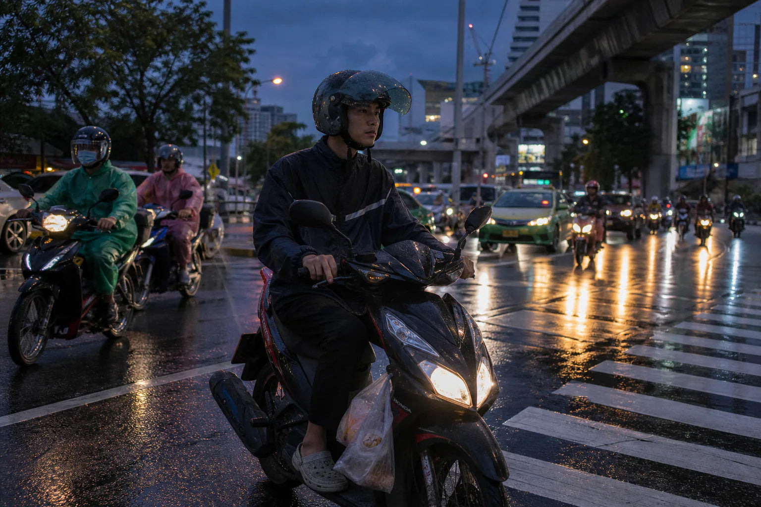 Southeast Asia motorcycle lighting used by a commuter in Bangkok