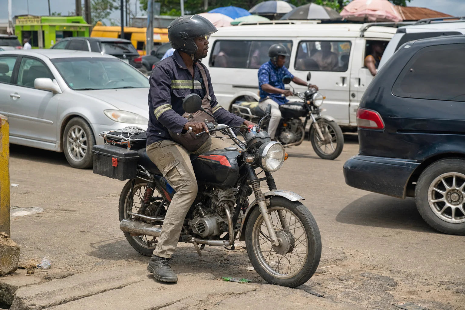 Africa motorcycle parts used by an everyday rider in Lagos
