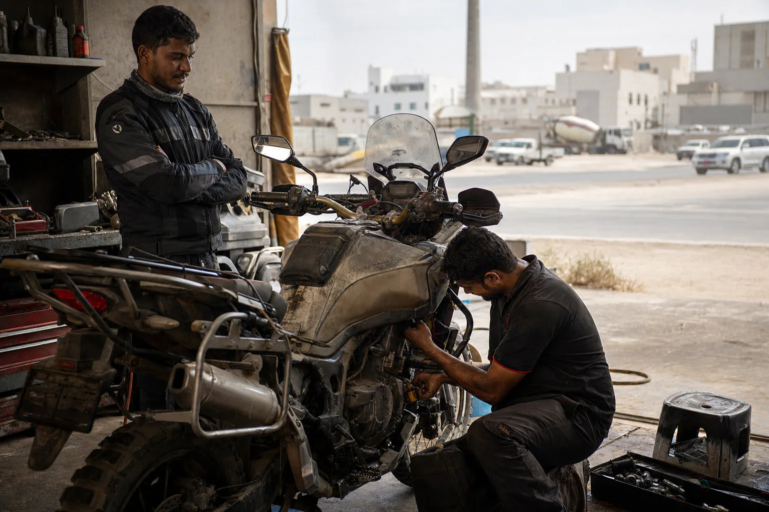 Middle East motorcycle parts installed on a local motorcycle in Doha