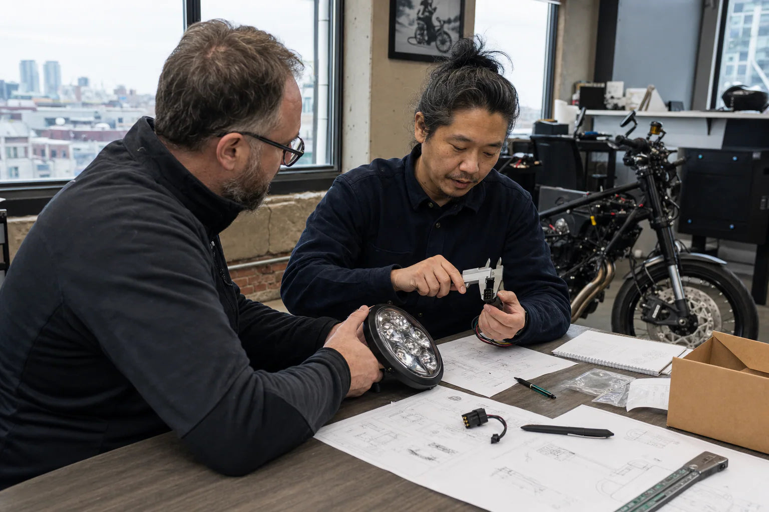 North America motorcycle parts buyer reviewing product documentation and packaging
