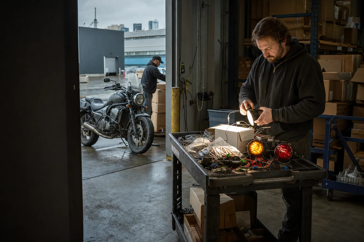 North America motorcycle parts catalog selection in a wholesale warehouse