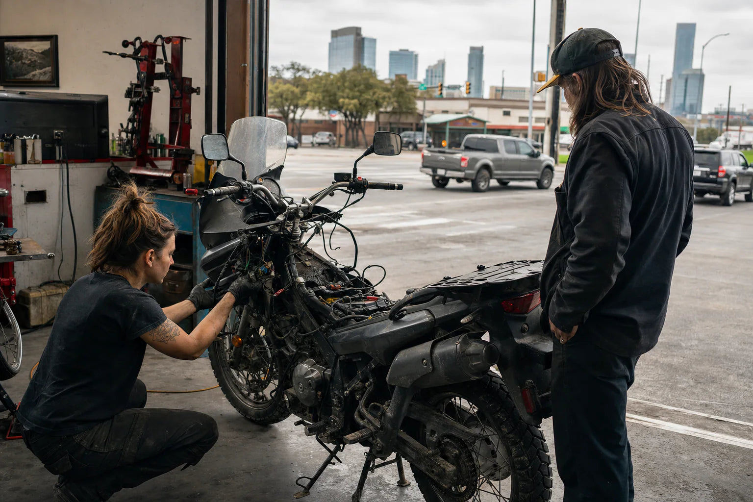 North America motorcycle accessories installed on a street and adventure motorcycle