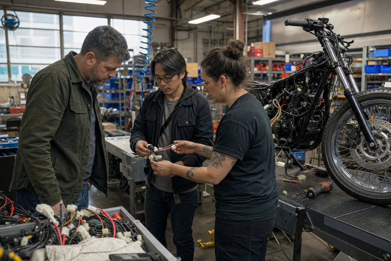 North America motorcycle parts OEM buyer reviewing production samples