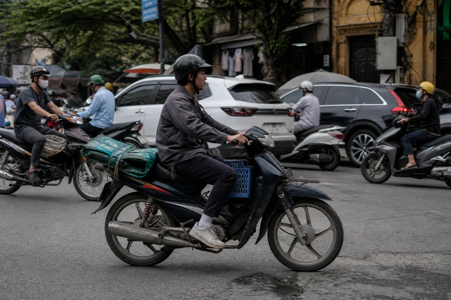 Southeast Asia motorcycle parts used by an everyday rider in Hanoi